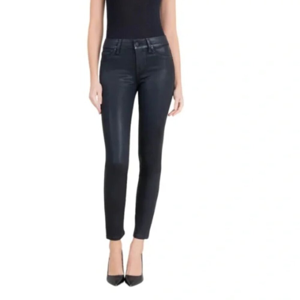Level 99 NWT Forever Black Collection Mid Rise Coated Skinny Jeans Size 32/14